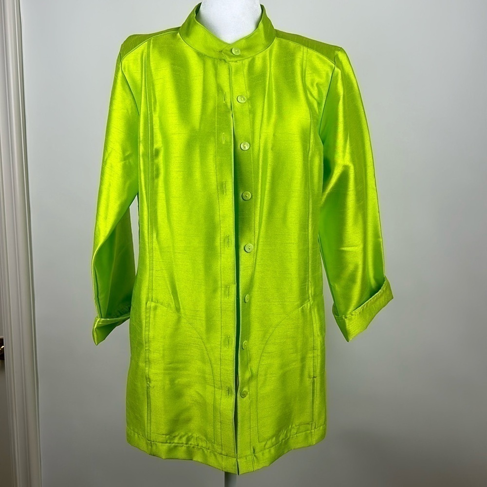 Linea by Louis Dell’Olio Neon Yellow Green Mandarin Collar Jacket Size 4